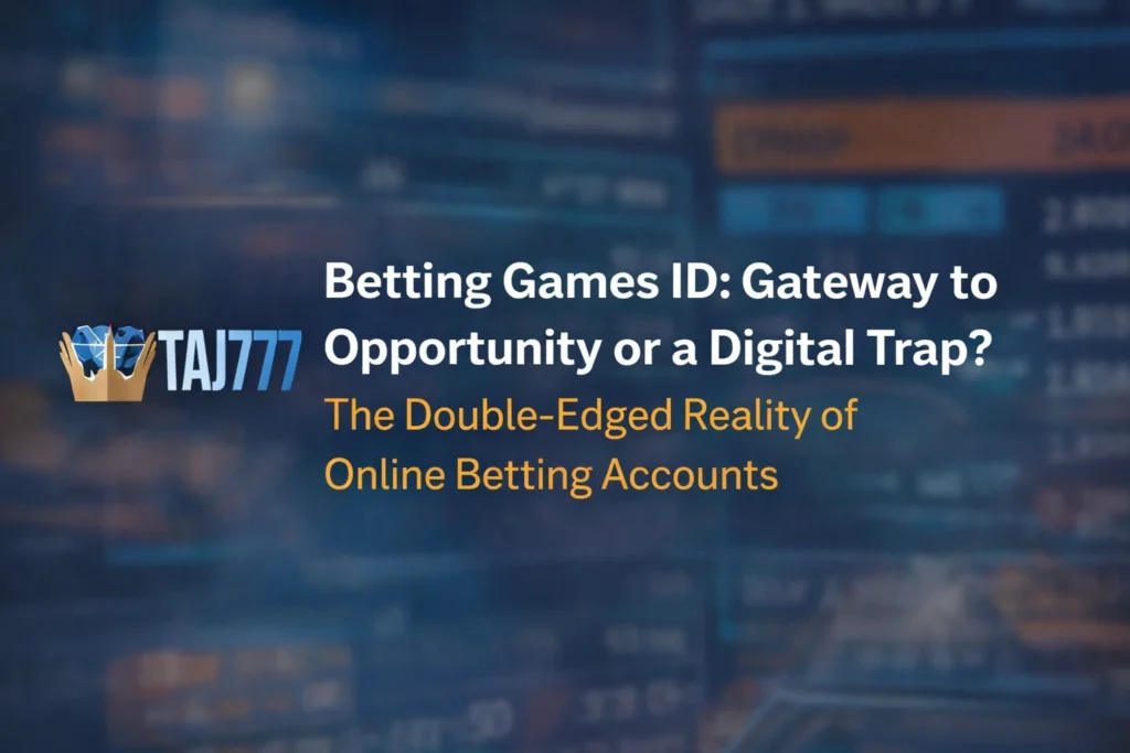Betting Games ID concept with TAJ777 logo representing online betting accounts and digital gambling access