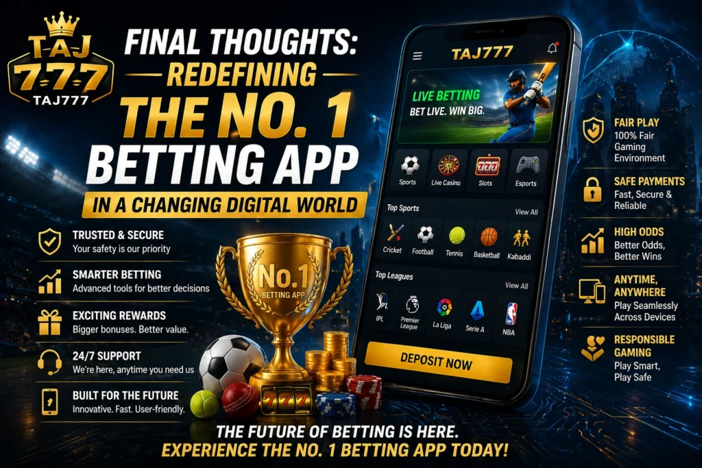 Final thoughts on No. 1 betting app showing digital gaming innovation, secure platform, and future of online betting