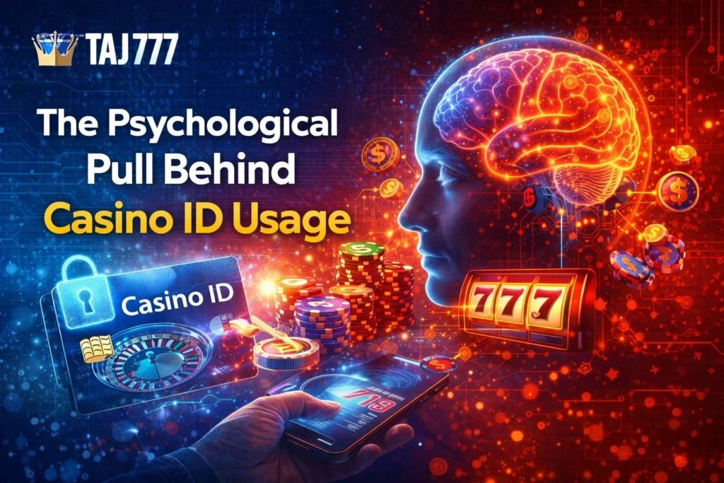 Psychological effects of Casino ID usage showing user engagement, addiction triggers, and Taj777 online casino interface