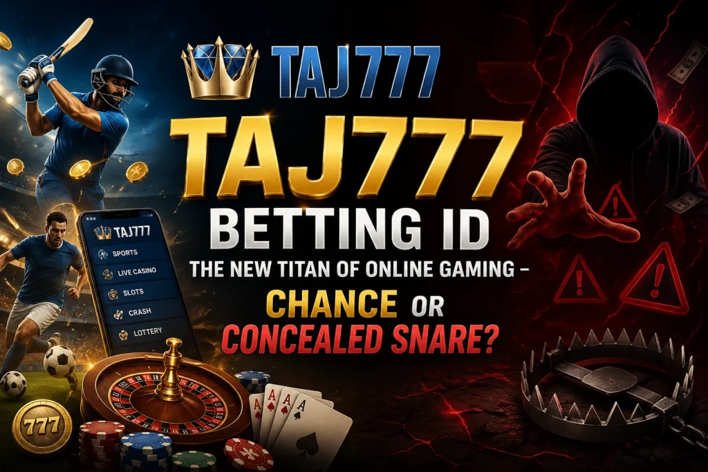 Taj777 Betting ID online gaming concept showing chance vs risk with logo