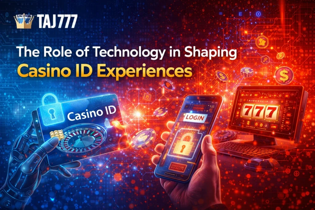 Technology shaping Casino ID experiences with Taj777 showing digital gambling, mobile access, and secure online casino systems