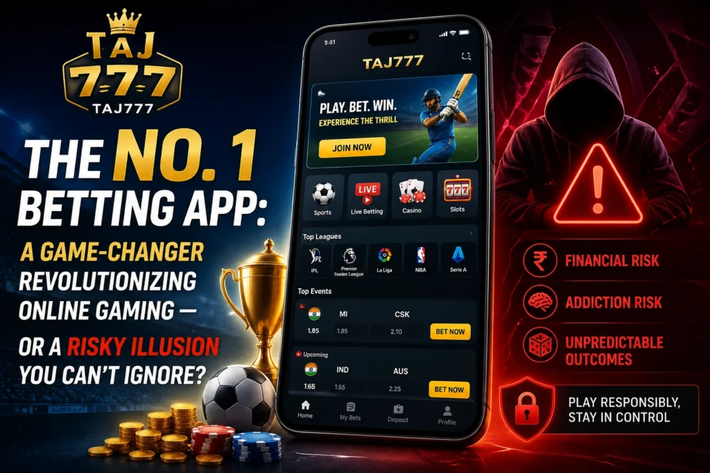 No. 1 Betting App banner showing online gaming platform with rewards, risks, and responsible betting message